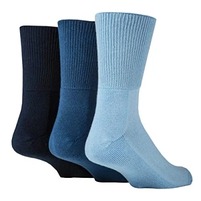 Abbildung von IOMI Footnurse 3er Pack Unisex extra breite Bambus Diabetiker Socken 4 Größen für geschwollene Füße und Beine glatte Zehennaht gepolsterter Fuß, blau, 12 14