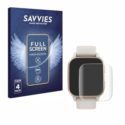 Abbildung von Savvies 4 Stück Full Screen Schutzfolie für Garmin Venu Sq 2 Music Cover Displayschutz Folie [3D Curved, Transparent, Anti Fingerabdruck]