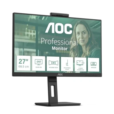 Abbildung von AOC Q27P3QW 27 Zoll QHD Monitor, 2 MP Webcam, höhenverstellbar, Lautsprecher (2560x1440, 75 Hz, HDMI, DisplayPort, USB Hub) schwarz