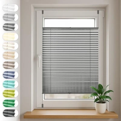 Abbildung von Sonello Plissee Klemmfix ohne Bohren 60cm x 160cm Anthrazit Faltrollo Plisseerollo Jalousie für Tür &amp; Fenster Blickdicht Sichtschutz Sonnenschutz Fertifplissee Rollo