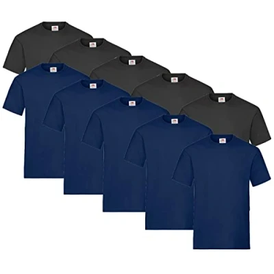 Abbildung von Fruit of the Loom 10 T Shirts Heavy Cotton M L XL XXL Diverse Farben auswählbar, Farbe:5X Schwarz + 5X Navy 1 HL Kauf Notizblock, Größe:XL