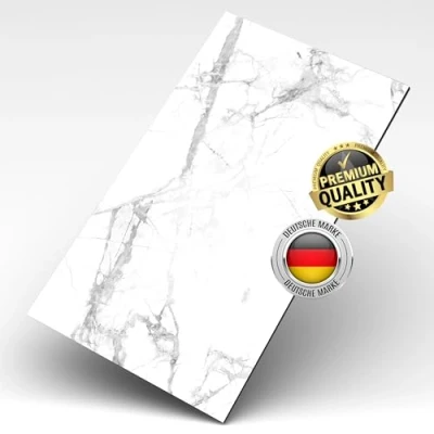 Abbildung von AS Country Stone Wandpaneele in Marmoroptik 60x120 cm PVC Wandverkleidung mit echtem Quarz und Steinmehl für Küche, Bad &amp; mehr Küchenrückwand Platte Wandpaneel Calacatta Snow