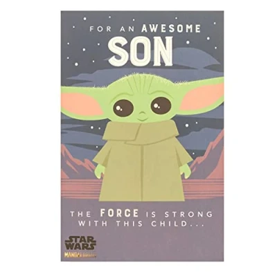 Abbildung von UK Greetings Geburtstagskarte für Sohn, Star Wars Baby Yoda/Grogu Design