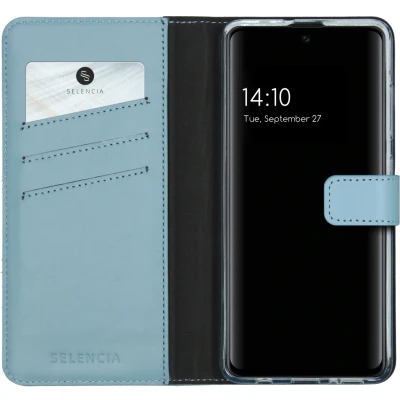 Abbildung von Samsung Galaxy A51 Hülle Echtleder Selencia Klapphülle Handyhülle Hellblau