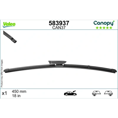 Abbildung von Scheibenwischer Valeo Canopy 583937 450mm Flachbalkenwischblatt, Wischgummi aus &gt;80 % nachhaltigen Materialien RENAULT: CLIO 2, MEGANE 2 Kombi