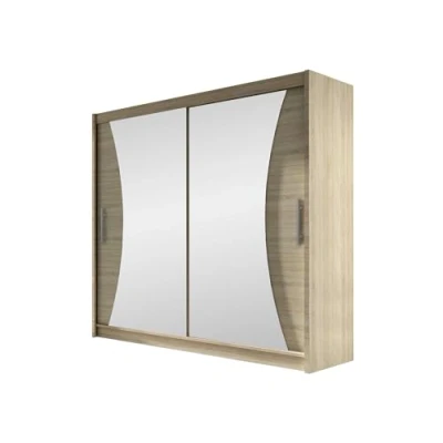 Abbildung von Schiebetürenschrank London V mit Spiegel, Kleiderschrank, Schwebetürenschrank, Modernes Schlafzimmerschrank 180x215x58cm, Garderobe, Schlafzimmer (Sonoma Eiche)