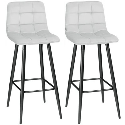 Abbildung von HOMCOM 2er Set Barhocker, Bistrohocker mit Fußstütze, Barstuhl, Samt Bezug, Küchenstuhl, Tresenhocker Stahlbeinen für Wohnzimmer, Esszimmer, Hellgrau, 42 x 47 105 cm