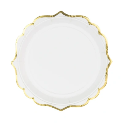 Abbildung von partydeco Einweggeschirr Set, Pappteller rund mit Ornament Kante 18,5cm weiß gold 6er Set