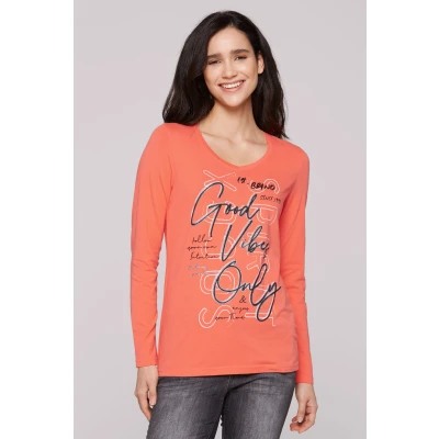 Abbildung von Soccx MIT Vausschnitt UND Artwork Langarmshirt, Damen, Größe: Large, Coral