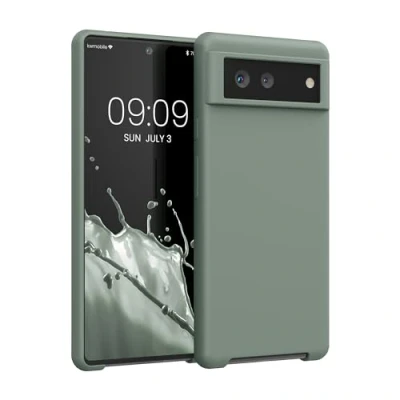 Abbildung von kwmobile Hülle kompatibel mit Google Pixel 6 Silikon Handy Case Handyhülle weiche Oberfläche kabelloses Laden Rainwashed Grün