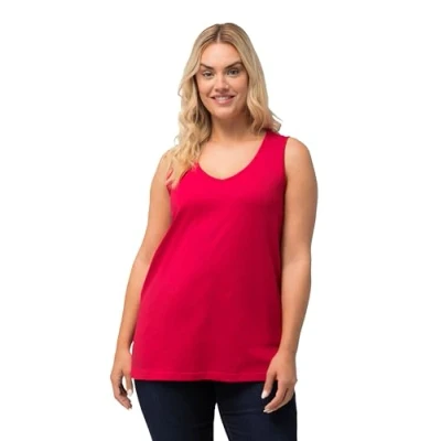 Abbildung von Ulla Popken Damen Feminines Top mit V neck T Shirt, rot, 54 56