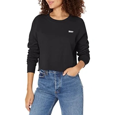 Abbildung von DKNY Women&#039;s Sport Metallic Logo Cropped Pullover Sweater, Black Silver, Small