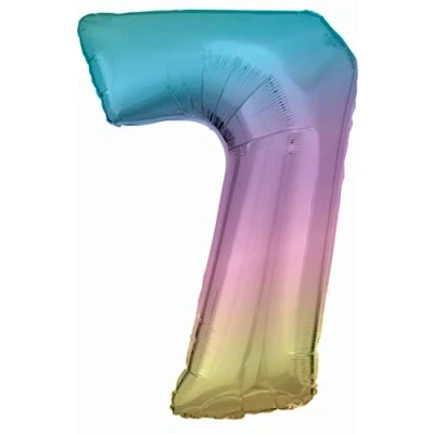 Abbildung von AMSCAN Folienballon groß Nummer 7 Regenbogen Pastell 57x86cm N34 verpackt 9909705