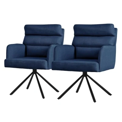 Abbildung von ML Design Esszimmerstühle drehbar 2er Set Dunkelblau, Wohnzimmerstühle mit Arm und Rückenlehne, Drehstühle Auto Position, Polsterstühle Polyesterbezug &amp; Rückenkissen, Küchenstühle Metallbeine