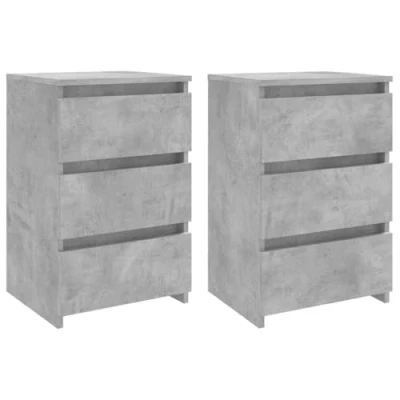 Abbildung von vidaXL 2X Nachttisch mit 3 Schubladen Nachtschrank Nachtkonsole Nachtkommode Schlafzimmer Schrank Kommode Betongrau 40x35x62,5cm Holzwerkstoff