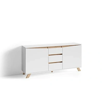 Abbildung von byLIVING Sideboard Valentin mit robuster Melamin Oberfläche in der modernen Artisan Eiche weiß Kombination, 2 Türen und 3 Schubläden, Holzwerkstoff, B 160, H 80, T 38 cm