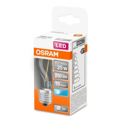 Abbildung von OSRAM Filament LED Lampe mit E27 Sockel, Tropfenform, Kaltweiss (4000K), 2,50 W, Ersatz für 25 W Glühbirne, matt, Retrofit CLASSIC P