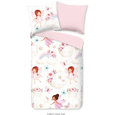 Abbildung von good morning Kinderbettwäsche &quot;Lucia&quot;, Baumwolle, 135x200, Reißverschluss, Wende, Mädchen, Fee, Weiß, Rosa