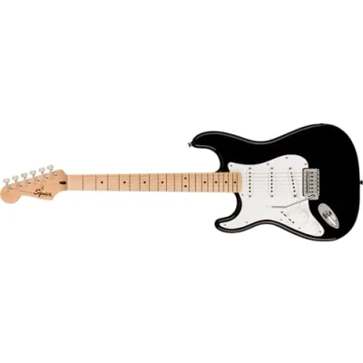 Abbildung von Squier by Fender Sonic Stratocaster, E Gitarre, Linkshänder, Ahorngriffbrett, Weiße Schlagplatte, Schwarz
