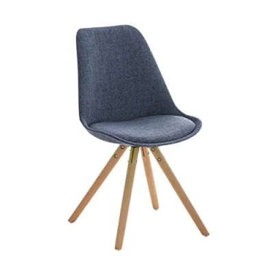 Abbildung von CLP Retrostuhl PEGLEG mit Stoffbezug I Gepolsterter Schalenstuhl Holzbeinen und Einer Sitzhöhe 46 cm, Farbe:blau, Gestell Farbe:Natura