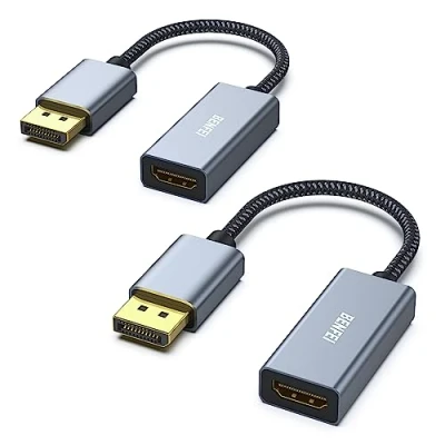 Abbildung von BENFEI 4K DisplayPort auf HDMI 2 Stück, Unidirektional DP Computor zu Monitor Verbindungs Adapter Kompatibel für Laptop PC TV Projektor [Aluminiumgehäuse, Nylongeflecht]