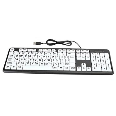 Abbildung von Dilwe Großdrucktastatur, Kabeebundene Großbuchstaben Tastatur, USB Tastaturen mit 104 Tasten, Sehbehinderte Tastatur für Sehbehinderte, Anfänger, Senioren(Schwarz)