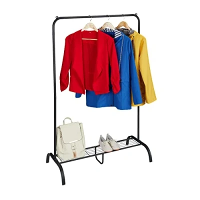 Abbildung von Relaxdays Kleiderständer, Metall, mit Ablage, Schlafzimmer, Kleiderstange, HBT: 139 x 90 44 cm, freistehend, schwarz
