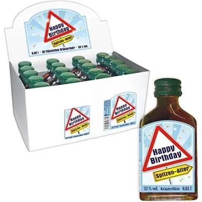Abbildung von AV Andrea Verlag 20er Box Alles Gute zum Geburtstag Neutral Kräuterlikör Schnaps 2cl, 33% vol. Scherzartikel Partytisch Spaß Happy Birthday Spitzenalter