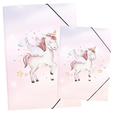 Abbildung von itenga Set Zeichenmappe DIN A3 und Sammelmappe A4 mit Motiv Gummizugmappe für Kinder Jugendliche Schüler Mädchen Jungen (Set Einhorn)