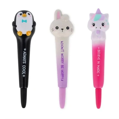 Abbildung von LEGAMI Squishy Anti Stress Gelstifte Squeezies, Schreibwaren zum Entspannen, Konzentration, schwarze Tinte, Set mit 3 Stiften