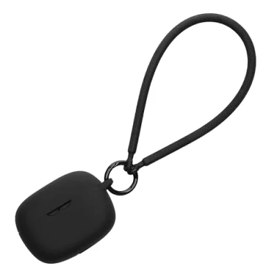 Abbildung von kwmobile Hülle kompatibel mit JBL Wave Beam Kopfhörer Silikon Schutzhülle Etui Case Cover Handschlaufe Schwarz