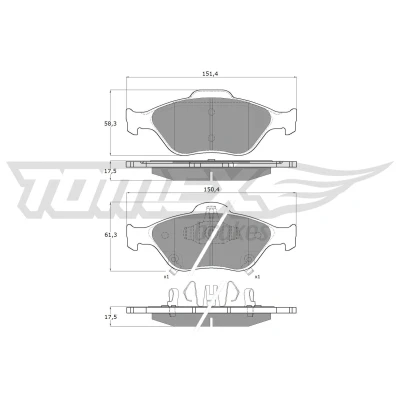 Abbildung von TOMEX brakes TX 15 00 Bremsbelagsatz Vorderachse mit akustischer Verschleißwarnung TOYOTA: Yaris II Schrägheck, III Schrägheck