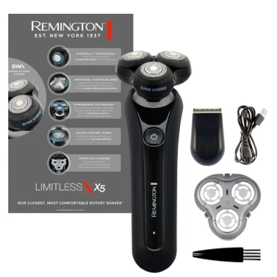 Abbildung von Remington Rasierer Herren Elektrisch [SynX Hybrid Schneidesystem: Rotation &amp; Folienrasierer, Nass &amp;Trocken Rasierapparat, 360PivotBall] X5 (inkl. Detailtrimmer) Rotationsrasierer XR1755