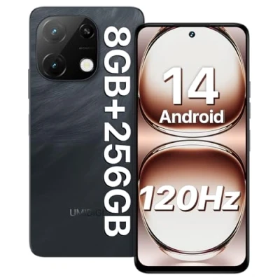 Abbildung von UMIDIGI Handy Android 14, 8(4+4)+256GB/1TB TF Smartphone Ohne Vertrag, 120Hz 6.8 Zoll HD+ Smartphone, Bluetooth 5.2, 5000mAh, Octa Core, 4G Dual SIM/Face ID/Fingerprint/13MP/GPS/OTG Note 100A Schwarz