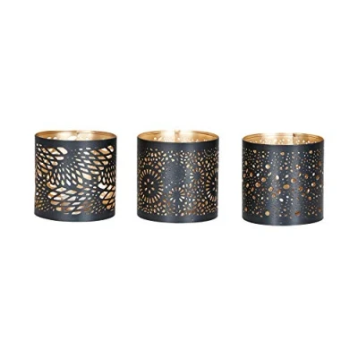 Abbildung von levandeo 3er Set Windlicht 10x10cm Metall Schwarz Gold Teelichthalter Kerzen Deko Industrial Kerzenhalter