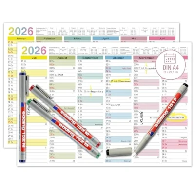 Abbildung von TOBJA Wandkalender Abwischbarer 2025 A4 &quot;Bunt&quot;, Tafelkalender inkl. 4 Stifte Kalender abwischbar