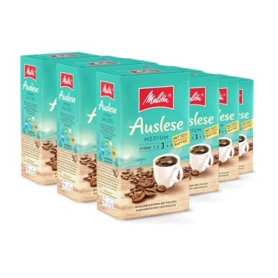 Abbildung von Melitta Auslese Medium Filter Kaffee 12 x 500g, gemahlen, Pulver für Filterkaffeemaschinen, 50% entkoffeiniertem Kaffee, mittlere Röstung, geröstet in Deutschland, im Tray