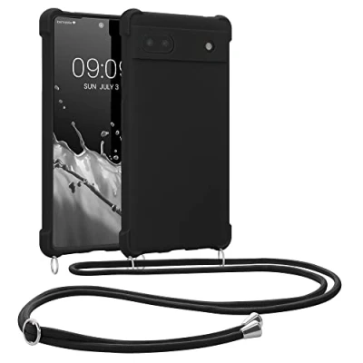 Abbildung von kwmobile Necklace Case kompatibel mit Google Pixel 6a Hülle Cover Kordel zum Umhängen Silikon Schutzhülle Schwarz