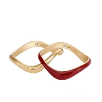 Abbildung von Skagen Damen Steckring Liquid Metal Edelstahl Emaille goldfarben cranberryfarben, SKJ17687108
