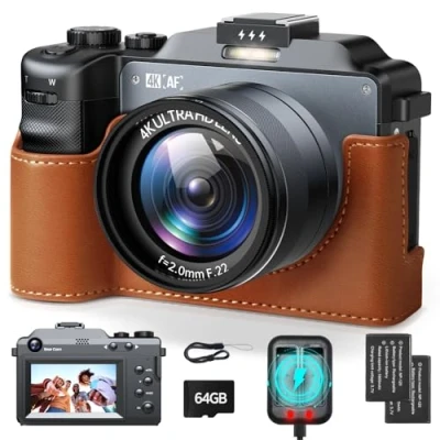 Abbildung von Digitalkamera 4K, 64MP Doppellinse 18X Autofokus Digitalzoom Fotokamera Kompaktkamera mit 64GB Karte, 3 Zoll LCD Screen Kompakte Vlog Kamera Fotoapparat, Compact Digital Camera für Anfänger, Kinder