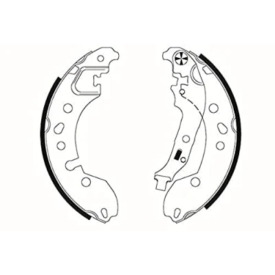 Abbildung von HELLA 8DB 355 022 181 Bremsbacken 203 38 mit Handbremshebel RENAULT: Twingo 3 Schrägheck, 2, II Kasten / Schrägheck