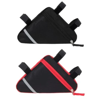 Abbildung von Aiqeer 2 Stück Fahrrad Ddreiecktasche Set, Nylon Vorderrohr Rahmentasche, Wasserdichte Werkzeugtasche (Rot + Schwarz)