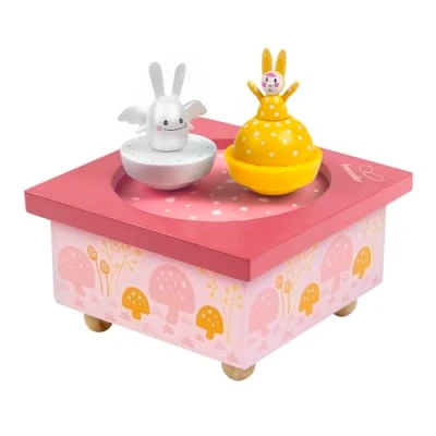 Abbildung von TROUSSELIER Häschen Engel &amp; Mutter Tanzende Musikbox Spieluhr Ideales Geburtsgeschenk 2 abnehmbare Figuren Einfache Bedienung Musik : Eine Klein Nachtmusik Mozart Farbe rosa