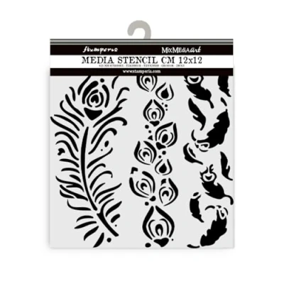 Abbildung von Stamperia Thick Stencils for Scrapbooks, Albums, Cards, Bullet Journalling, and More, Flexible Material, Easy to Clean, Perfect Hobbies, Crafts Gifting (Masquerade, Feathers)