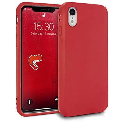 Abbildung von MyGadget Hülle kompatibel mit iPhone XR robuste Handyhülle TPU Case Slim Silikonhülle Back Cover Kratzfest Schutzhülle matt Rot