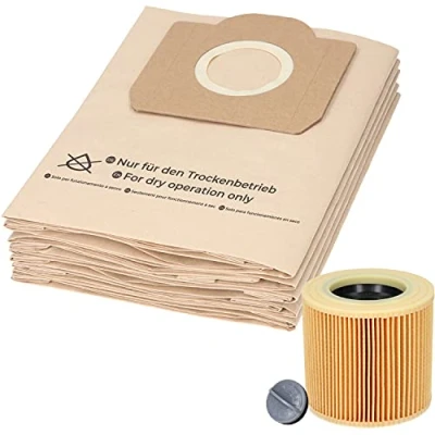 Abbildung von McFilter Staubsaugerbeutel (10 Stück) + 1 Filter, passend für Kärcher Nass Trockensauger A 2604, 2675, 2201, 2204, 2534, 2236, 2654, 2254, 11 St., Alternative 6.959 130.0 (Beutel), 6.414 552.0 (Patronenfilter)