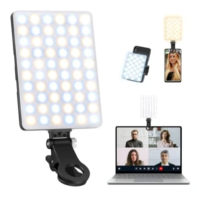 Abbildung von Selfie Licht mit 60 LED Lampenperlen, 3000 6500K 3 Lichtmodi Handylicht, 2000mAh Akku Video Klammer Telefonhalter, CRI 95+ Fotolicht für iPhone, Android,iPad, Laptop, Camera