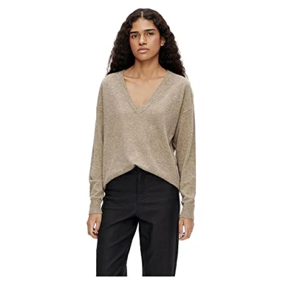 Abbildung von Object Objthess L/S Vneck Pullover NOOS Strickpullover, Damen, Größe: Medium, Camel