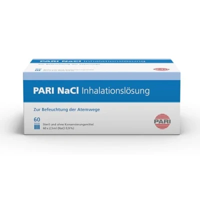Abbildung von PARI Kochsalzlösung zum Inhalieren für Säuglinge, Kinder und Erwachsene 60 Ampullen á 2,5ml NaCl 0,9 Inhalationslösung Steril ohne Konservierungsstoffe