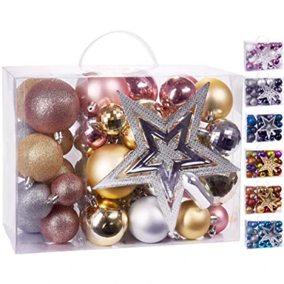 Abbildung von BRUBAKER Weihnachtsbaumkugel 50 teiliges Weihnachtskugel Set mit Baumspitze, Christbaumschmuck aus Kunststoff, Weihnachtsdekoration edel und robust
